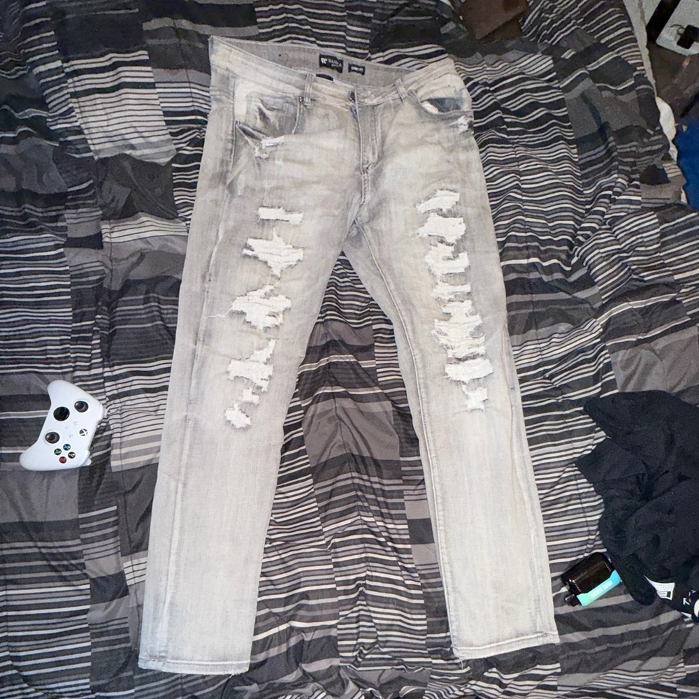 Aime Leon Dore Light Gray Distressed Skinny Jeans